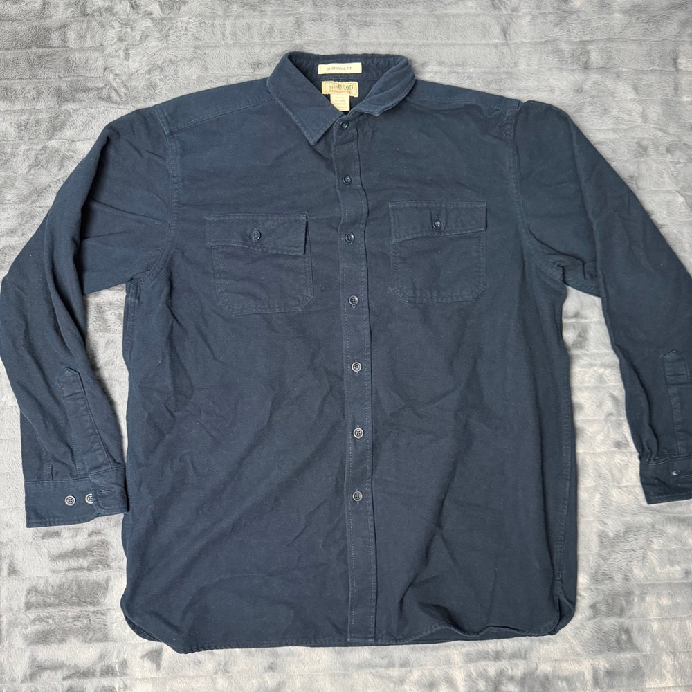 L.L. Bean Chamois Cloth Shirt Mens XL Navy Blue Heavyweight Flannel 187923